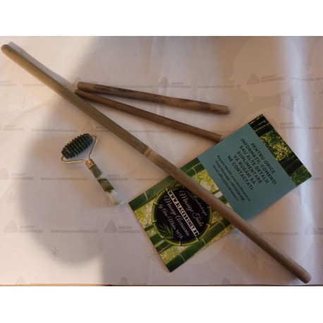 Set Profesional 3 Bete de Bambus (50 + 20 + 20 cm) pentru Masajul Anticelulitic + CADOU Rola din JAD 