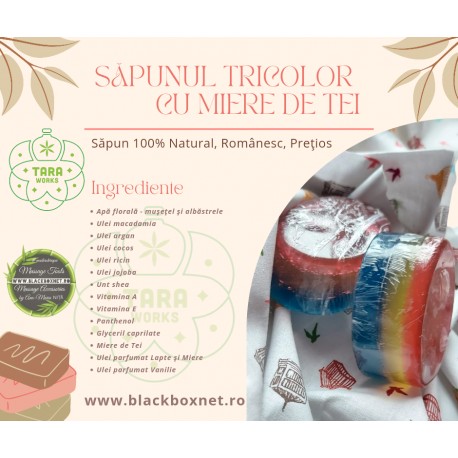 Sapun Tricolor cu Miere de Tei (Natural Pretios Romanesc) ~100g + CADOU