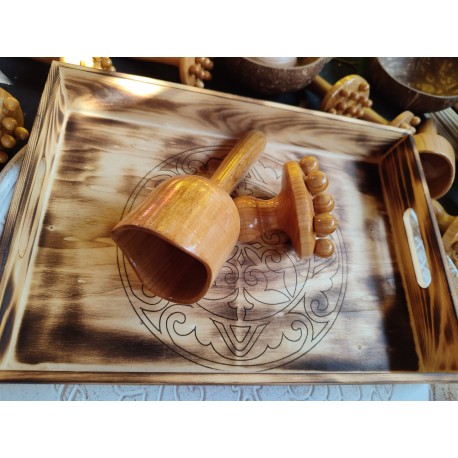 Set Cupa Sueca + Ciupercă champinon cu mâner rotund (tip ștampilă) + Tavă Lemn (30 cm) pentru instrumente + Mandala gravată