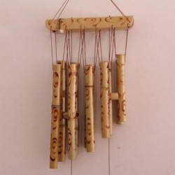 Clopotei de vant (60 cm) din Bambus Natural cu 8-10 tuburi / 15 elemente - Meloterapie si Protectie + Cristal CADOU