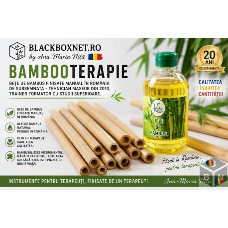 Set Profesional 2 Bete Bambus finisate pentru Masaj, 20 cm si 30 cm (diametru 2 cm - 4 cm) + CADOU la ALEGERE